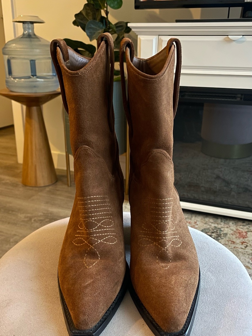 Anine Bing Tania Brown Suede Western Cowboy Heeled Boots - Picture 7 of 14